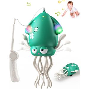 2 x Magic Dancing Octopus Toy - Smart Obstacle-Dodging Robot with LED Light Show & Music, USB Rechargeable Tummy Time Squid Toy for Babies | Electric Crawling Octopus | Interactive Gift for Kids 3+ (Green)