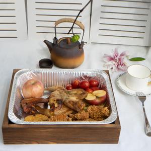 Aluminum Foil Pan Holder for 9x13 Disposable Baking Tin, Includes 1 Foil Pan- Handcrafted Wood Carrier for Food Containers - Party Supplies and Catering Server