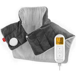 Heating Pad for Neck and Shoulders and Back, Comfytemp FSA HSA Eligible Weighted Electric Heat Pad for Pain Relief, 2.6lb Large Heated Wrap, 9 Heat Settings, 11 Auto-Off, Women Men Birthday Gifts Gray (Grey)