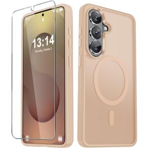 YENAPOON for Samsung Galaxy S26+ Plus Case, Matte Magnetic Phone Cover [with 1 Screen Protector] [Support for MagSafe] [Shockproof Military Grade Protection] Translucent Frosted Back, Coral Pink