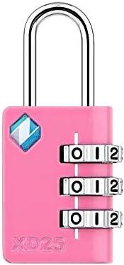 Zarker XD25 3-Digit Combination Small Mini Padlock, Pink, 1-Pack, Set of 3