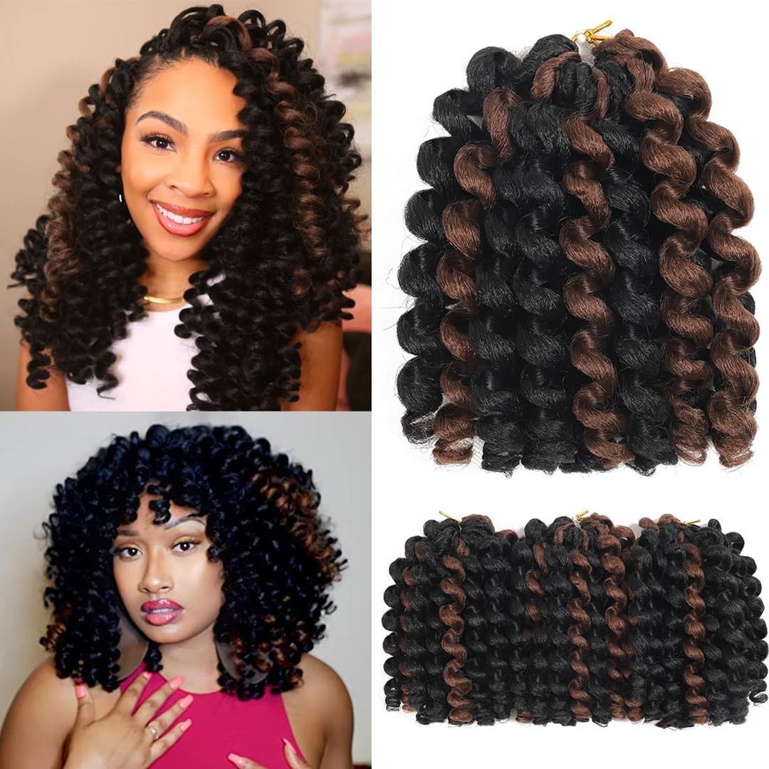 Wand Curl Crochet Braids Hair 8 Inch Jamaican Wand Curl Ombre Crochet Hair Jamaican Bounce Curl Hair Colored Crochet Braids Ringlet Twist Hair Extension Crochet Hair(5PCS,1BP30)