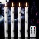 Halloween Flameless Taper Candles with Remote Timer, 4 Pack LED Flickering Candlestick, 9.65 Inch Battery Operated Real Wax with Spider Web Prints Halloween Decor Indoor