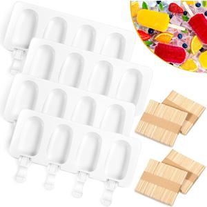 4 Pieces Ice Cream Mould lolly Mold Silicone Ice Cream Mold 4-Cavity Cake Pop Molds Baking Molds with 200 Pieces Sticks for Homemade Treats(Classic Style)
