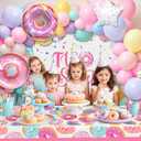 SNLN Two Sweet Birthday Party Decorations 2nd Birthday Supplies 'TWO' Boxes Donut Balloon Arch Backdrop Tablecloth Crown Foil Balloon Second 2 Year Old Birthdays Decorations for Girls