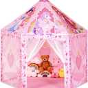 Hexagon Princess Play Tent for Girls, Large Indoor Castle Playhouse with Carrying Bag, Dreamy Reading Nook and Imaginative Play Space, Birthday, Valentines, Easter Gift idea for Kids Ages 38 (Unicorn Pink)