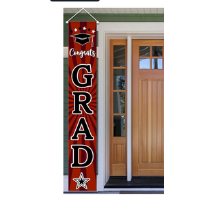 Congrats Grad Class Banner - Graduation Porch Door Sign Welcome Banner, Congrats Grad High School College Indoor Outdoor Grad Party Decorations（Red & Black）