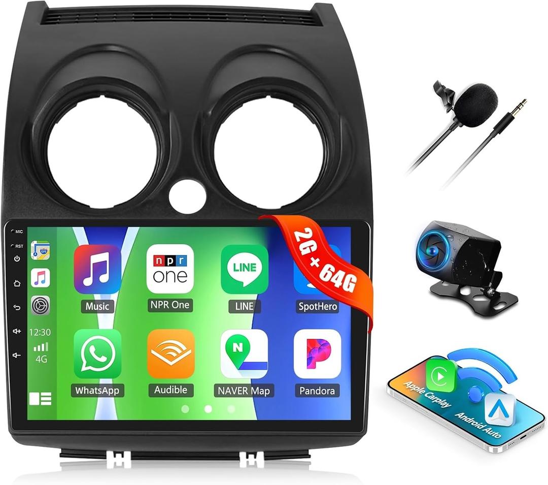 CAMECHO 2G+64G Car Radio Stereo for Nissan Rogue 2008-2013 with Wireless Carplay Android Auto, Android 13 Head Unit, 9" Touch Screen Car Stereo with Bluetooth, GPS, WiFi, FM RDS, HD Backup Camera