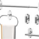 5-Piece Bathroom Hardware Accessories Set, Self-Adhesive & Wall Mounted SUS304 Stainless Steel Towel Bar Set, Adjustable Towel Bar, Towel Ring, Toilet Paper Holder & 2 Hooks(Chrome)