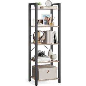 VASAGLE 5-Tier Bookshelf, Bookcase with Steel Frame, Book Shelf for Living Room, Home Office, Study, 11.8 x 15.7 x 60.2 Inches, Industrial Style, Heather Greige and Ink Black ULLS100B02