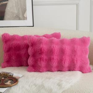 MANDIOO Pack of 2 Thick Plush Wool Decorative Throw Pillow Covers Super Soft Wave Bubble Fur Velvet Cushion Covers Pillow Shams for Couch Bed Living Room 16x24 Inch Hot Pink