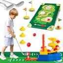 Liberry Toddler Golf Set for 3 4 5 6 Years Old, Retractable Kids Golf Clubs Set with Golf Dispenser, Cornhole Board & Mat, Outdoor Indoor Sports Toy Birthday Gift for Boys Girls (Silver)