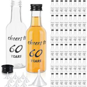Bokon 50 Pcs Cheers to 60 Years Mini Liquor Bottles 1.7 oz Mini Wine Bottles for Guests Women Men 60th Birthday Anniversary Wedding Celebration Party Favors
