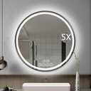 24 Inch Wall-Mounted Round Bathroom Mirror with LED-Lights - Frame Vanity Mirrors (24" x 24", Black)