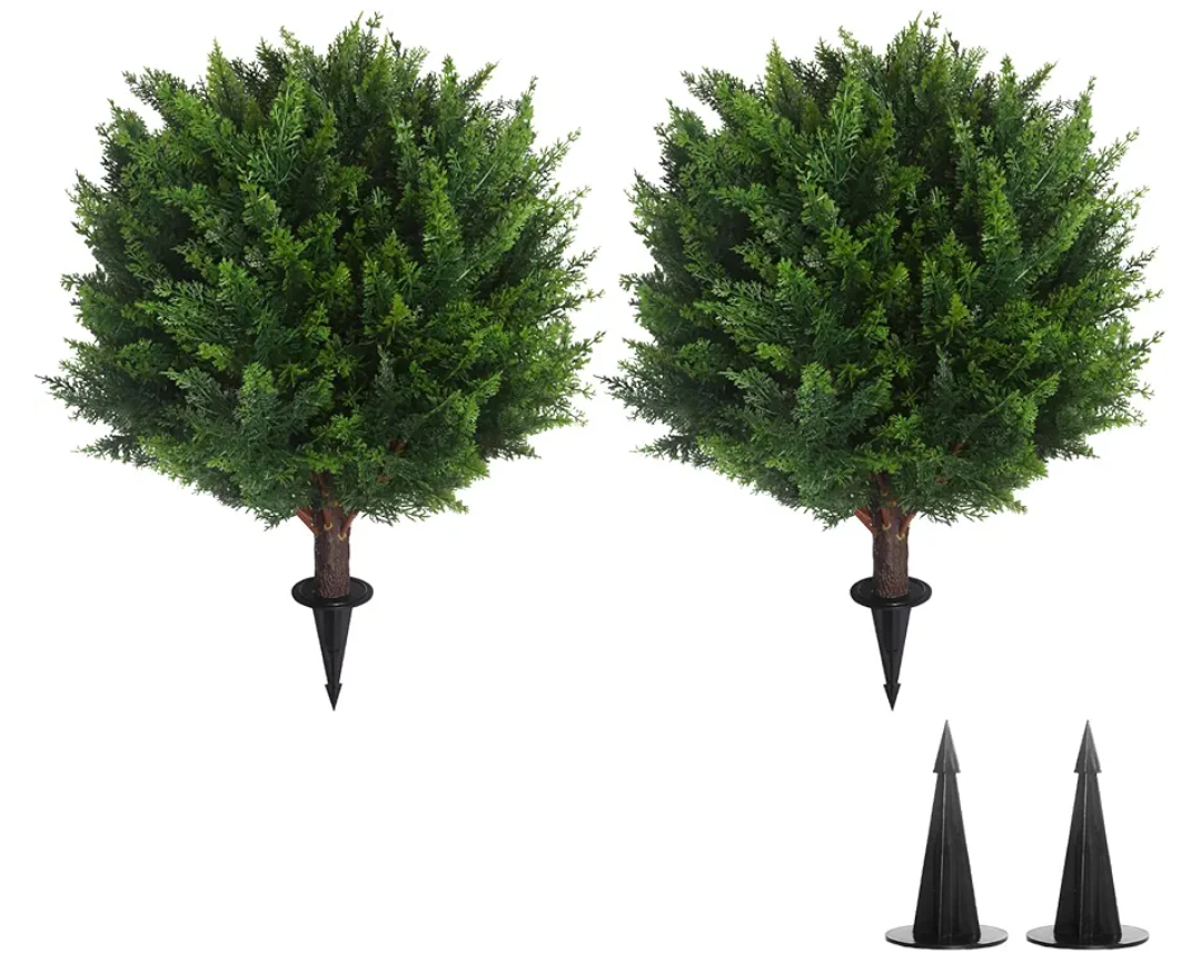 22''T Artificial Cedar Topiary Ball Tree 2 Pack, Outdoors Artificial Shrubs Faux Plants Uv Rated Perfect for Outdoor, Indoor - Easy to Install. 22''T Artificial Cedar Topiary Ball Tree 2 Pack, Outdoors Artificial Shrubs Faux Plants Uv Rated Perfect for Outdoor, Indoor - Easy to Install.
