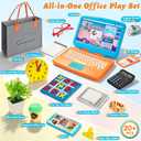 Home Office Pretend Play Toys for Kids, 20PCS Mini Workspace with Laptop, Calculator, Mug, ID Badge & Desk Supplies, Work from Home Toddler Role Play Set, Birthday Gift for Boys Girls Ages 3+, Child-size