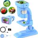 Microscope for Kids - 300x Zoom Kids Microscope 2.8inch Digital Microscope 1080P HD STEM Kits Educational Toys Science Kits for Kids Age 5-7 8-12 STEM Toys for Boys Birthday Gift 32G Card (X10-Blue)