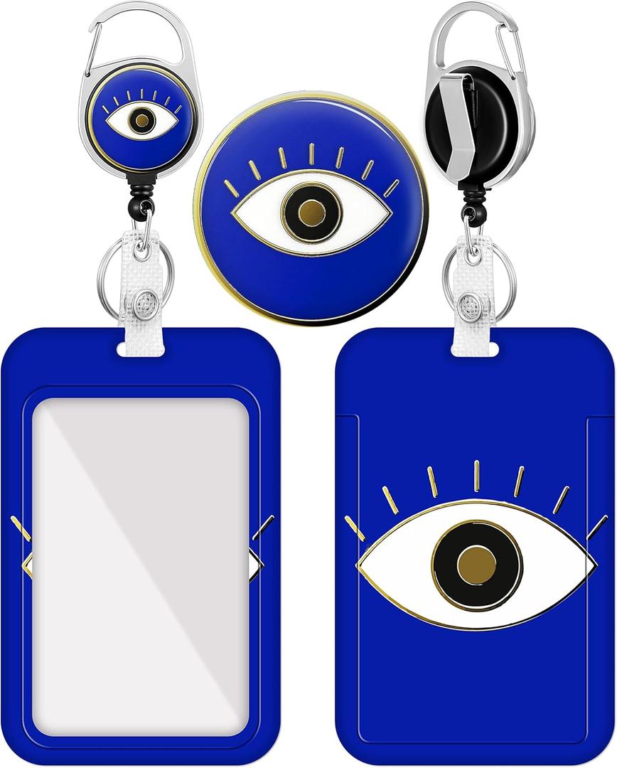 Plifal Badge Holder with Retractable Reel, Evil Eye ID Name Tag Work Badge Clip Heavy Duty Vertical Card Protector Cover Case for Work Office Nurse Medical Student Teacher Women Men