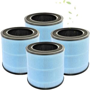 4 Pack AP0601 Compatible with AIRTOK Air Puri-fier Replacement Filter,4-in-1 H13 True HEPA Filters for Smoke Dust Odors Pollen Pet Dander,Activated Carbon Filter