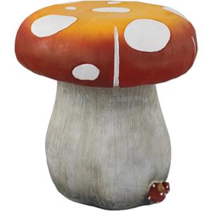 Mushroom Resin Statue Stool Over Sized Sculpture Courtyard Lawn Pond Ornament Garden Outdoor Patio Stool Decoration Red 13.3'' High