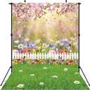 Spring Easter Backdrop Spring Pink Flowers Photography Backdrop Easter Green Lawn Natural Scenery Background for Kids Baby Shower Birthday Party Decor Photo Studio Props (59x82 inch (5x7FT))