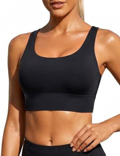 Yonique Women Sports Bra Bikini Top Swim Bra Athletic Swim Top Scoop Neck Bathing Suit, Black, Large