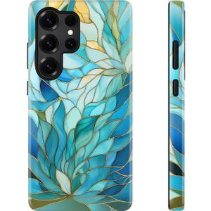 Esdot for Samsung Galaxy S25 Ultra Case,Aesthetic Vintage Blue Leaves Wildflower Girly Shell,Compatible with Magsafe,Trendy Unique Retro Western Protective Slim Silicone Phone Cover for Women Girls