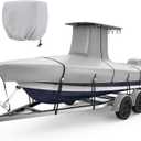 Fonzier T-Top Boat Cover with Motor Cover, 1400D Heavy Duty Waterproof Tear-Resistant Upper Reinforced, Fit 20'-22' Center Console Boat with T-TOP Roof, Beam Width up to 106", Gray