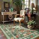 Green Floral Area Rugs 3x5 Small Thin Entryway Rug - Vintage Boho Washable Non-Slip Living Room Carpet Soft Low Pile Bedroom Floor Mat Indoor Home Decor for Dining Room Playroom Farmhouse, Green/Multi