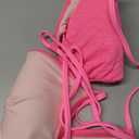 SUUKSESS Women Sexy Cheeky Triangle Bikini Sets Textured High Cut 2 Piece Bathing Suit Crisscross Back Tie Swimsuits V Neck High Waisted Swimwear（Hot Pink, L)
