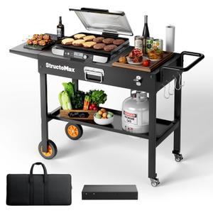 Outdoor Grill Table, Portable Grill Cart with Storage and Wheels, Fits 17/22 Inch Blackstone Griddle, Ninja Grille & More, Outdoor Grill Station for Camping, Patio, Backyard & Tailgating