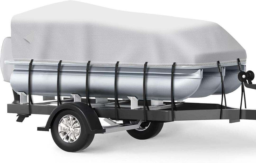 Pontoon Boat Cover, Waterproof 1200D Pontoon Cover with Motor Cover, 21-24 FT Canvas Boat Cover for Pontoon, Gray (Length: 21'-24' Beam Width: up to 102")