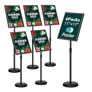 PUJIANG 6 Pack Standing Sign Holder 11x17,Adjustable Pedestal Sign Holder Stand for Sign,large Floor Menu Stand Business & Store Sign Holders,Signage Stand for Store Fair Resturant