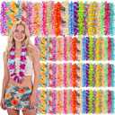 100 Counts Hawaiian Leis Bulk for Luau Party Decorations Colorful Tropical Flower Leis for Adults Hawaiian Beach Luau Party Favors Decorations
