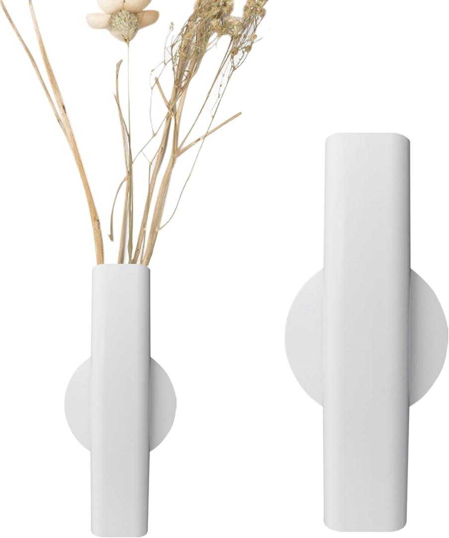 7" Wall-Mounted Flower Tube, Top/Bottom Open Vase, Wall Metal Flower Tube Decoration Holder for Flower Display, Home Office Living Room Bedroom Decoration with Adhesive Material, 2pcs(White)
