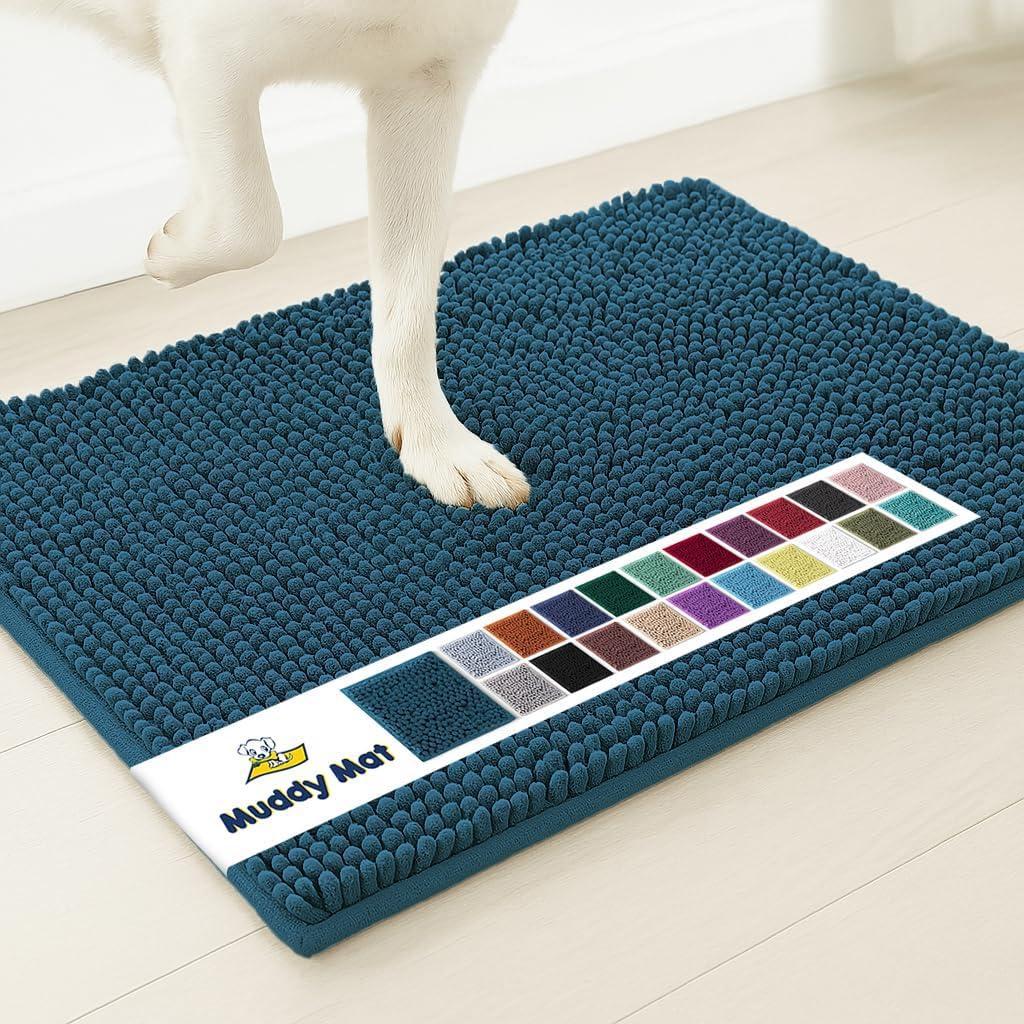 Muddy Mat | Super Absorbent Door Mat Indoor, Microfiber Quick Dry Chenille Entryway Rug, Non-Slip Front Door Mat, Indoor Mats for Entryway, Machine Washable Pet Rug, Atlantic Blue 24"x36"