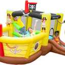 Doctor Dolphin Bounce House Inflatable Slide with Obstacles - Blower - Pirate Ship Theme - Ball Pit - Basketball Hoop, Inflatable Bouncers for Toddlers Kids Outdoor or Indoor, Wet and Dry