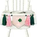 VANGNING Lucky One 1st Birthday Tassel High chair Banner - St Patrick's Day Highchair Decoration, Shamrock First Birthday Party Sign, Clover Cake Smash Pennant (Pink Tassel)
