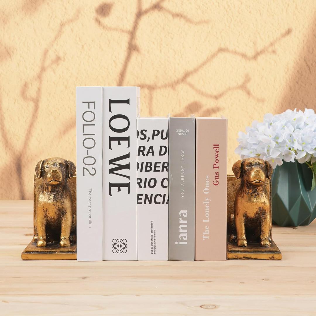 Book Ends for Shelves to Hold Books Heavy Duty,Decorative Bookend for Bookshelf Dcor,Cute Animal Dog Book Stopper Labrador Retriever Statues for Home, Office Desk Decoration,1pair
