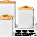 vensovo Kitchen Canister Set of 3 - Large 7 Qt Flour and Sugar Containers Airtight - White Metal Food Storage Jars with Bamboo Lids, Iron Spoon & Erasable Magnetic Labels, Farmhouse Decor for Pantry