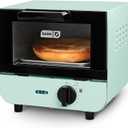 Dash Mini Toaster Oven - Sleek & Stylish - For Creative Homemade Treats - Compact, Space-Saving Design - adjustable temperature dial - Removable Baking Tray - Aqua, + Auto Shut Off Feature