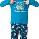 Tebbis Cozy Pajamas For Little/Big Boys Blue Shark Pattern Long Sleeves Holiday PJs Set Kid Size 6-18 (10)