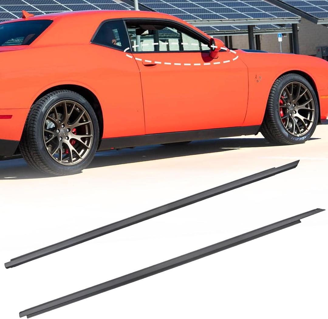 Front Door Window Belt Molding Weatherstrip Left and Right Compatible with Dodge Vehicle Challenger 2008-2016 2Door Replace# 55399122AG 55399123AG