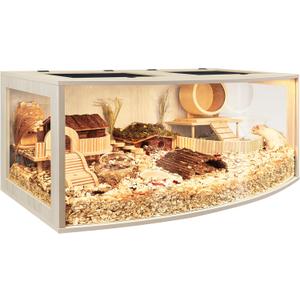 Prolee Hamster Cage Chew Proof Wood, Hamster Enclosure Openable Top with Curved Design,Waterproof Small Animals Cage with Acrylic Sheets for Gerbils,Hamsters Habitat (48"x20"x20")