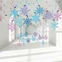 32 Pcs Pink Silver Glitter Snowflake Hanging Swirls Decoration Christmas Ceiling Decorative Streamers Snowflake Ornaments Garland Winter Holiday Wonderland Frozen Party Supplies