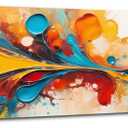 Colorful Abstract Wall Art Teal Blue Orange Yellow Canvas Pictures Watercolor Fluid Textured Painting Graffiti Wall Decor Modern Fantasy Contemporary Artwork for Living Room Bedroom Decorations 14x48"