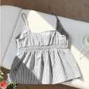 Women's Striped Button Front Flared Camisole Tops Shirred Spaghetti Strap Tank Top (S)