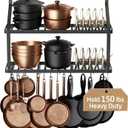 KES 150 lb High-Capacity Pot Rack Wall Mounted with Pot Lid Holder, 34 Inch Heavy-Duty Pots and Pans Hanging Rack with 20 Hooks, Drilling Template Provided for Easy Install, Matte Black, KUR528S88-BK