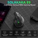 SOLAKAKA E9 Vertical MMO Gaming Mouse,24800 DPI,Tri-Mode Ergonomic Wireless Mouse with 10 Side Buttons,RGB Mouse for PC/Mac Black