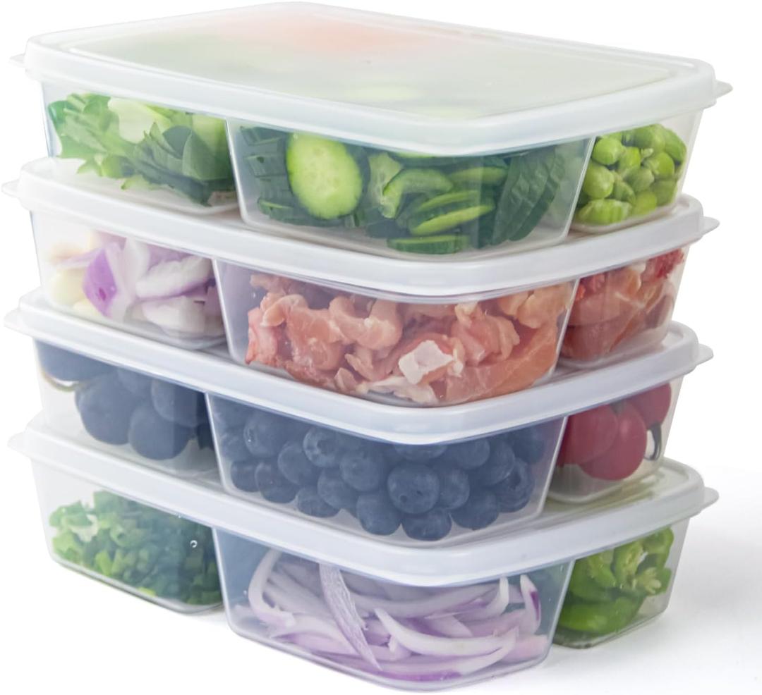 4 Pcs Reusable 4 Compartment Food Storage Containers with Lids, Food Containers for Storing fruits, Meat, Vegetables.